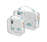 Amooorous Set di 2 astucci da bagno decorativi trasparenti a forma di ombrello blu per i viaggi, approvati dalla TSA multifunzionali, per la rasatura, ombrello blu carino, Ombrello Blu Cartone Animato