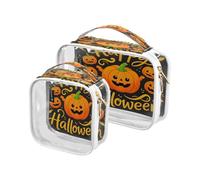 Amooorous Set di 2 astucci da bagno trasparenti decorativi da uomo, motivo: zucca gialla Happy Halloween approvato dalla TSA Happy Halloween Cartoon Cartoon Zucca Giallo 1 Size, Happy Halloween