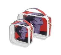 Amooorous Set di 2 astucci da bagno trasparenti decorativi e trasparenti, colori pastello neri e rossi approvati dalla TSA - Astuccio da viaggio per la rasatura, texture colori, texture colori