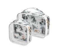 Amooorous Set di 2 astucci da bagno trasparenti in stile cinese da appendere approvati dalla TSA per viaggi, cosmetici, viaggi, inchiostro stile cinese, 1 misura, Inchiostro stile cinese, 1 size