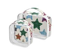 Amooorous Set di 2 astucci da donna trasparenti beige con motivo a quadretti, approvati dalla TSA - grande astuccio da trucco da uomo, kit da barba, Piastrelle A Quadri E Stelle Beiges, 1 size