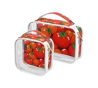 Amooorous Set di 2 astucci da toilette decorativi trasparenti con pomodori e verdure dei cartoni animati approvati dalla TSA, pomodoro vegetale carino cartone animato, 1 dimensione, Pomodoro vegetale