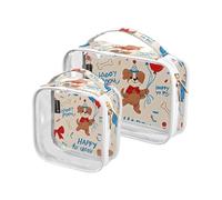 Amooorous Set di 2 astucci da viaggio trasparenti approvati dalla TSA per il bagno, impermeabili, conformi alle norme delle compagnie aeree, cartone animato cani felici, 1 taglia, Cartone Animato Cani