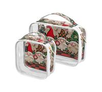 Amooorous Set di 2 astucci da viaggio trasparenti con motivo di nani natalizi rossi e verdi, approvati dalla TSA - astuccio da barba da uomo, Nani di Natale rossi e verdi, 1 size
