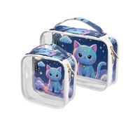 Amooorous Set di 2 astucci per trucco multifunzionali da appendere con simpatico gatto glitterato da uomo, 1 taglia, Carino Gatto Glitter, 1 size