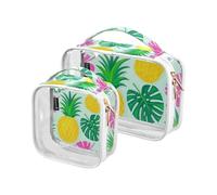 Amooorous Set di 2 borse da toilette da viaggio trasparenti blu, approvate dalla TSA, piccola borsa per cosmetici riutilizzabile, conforme agli standard delle compagnie aeree, Foglia di palma estiva