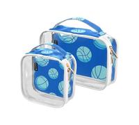 Amooorous Set di 2 borse da toilette decorative trasparenti blu da basket approvate TSA riutilizzabile borsa organizer per trucchi per la rasatura essenziale per il trucco da para di maquilla, blu