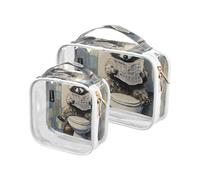 Amooorous Set di 2 borse da toilette decorative trasparenti da donna, approvate TSA motivo procione grigio cartone animato carino procione grigio diario, taglia unica, cartone animato carino procione