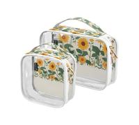 Amooorous Set di 2 borse per trucco decorative trasparenti per la festa dei genitori, giallo girasole, da donna, approvate TSA grande, trousse per cosmetici da uomo, festa della mamma, festa dei