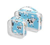 Amooorous Set di 2 grandi astucci da bagno decorativi impermeabili approvati dalla TSA per donna, motivo: mucca bianca, blu cielo, cartone animato carino mucca bianca cielo blu, 1 dimensione, Cartone