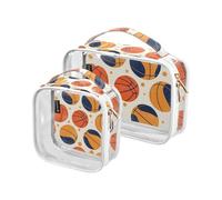 Amooorous Set di 2 grandi astucci da bagno trasparenti per donna, riutilizzabili, approvati dalla TSA - Kit da barba da uomo, motivo: pallacanestro, 1 taglia, Modello semplice Pallacanestro, 1 size