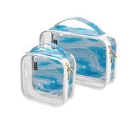 Amooorous Set di 2 grandi astucci decorativi in marmo blu trasparente con glitter finti approvati dalla TSA per donne e uomini, in finto glitter marmo a grana blu, 1 misura, Faux Glitter Marmo Grano