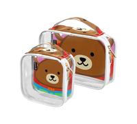 Amooorous - Set di 2 sacchetti da toilette decorativi, con motivo a orso del fumetto, di piccole dimensioni, approvati dalla TSA trasparente, trasparente, borsa per il trucco, simpatico orso animale,