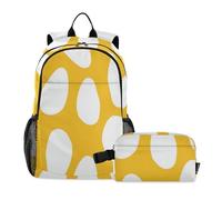 Amooorous Set di zaino e borsa per il pranzo a pois bianchi su sfondo giallo, per ragazze e adolescenti, con borsa per il pranzo, borsa per il pranzo, per ragazze di età 8-10 anni, Macchie bianche su