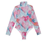 Amooorous Sfondo bianco con un sacco di cuori arrossire body a maniche lunghe per le donne Body Suit Shapewear controllo della pancia Uscire Top per le donne Mock Dolcevita M, Sfondo bianco con un