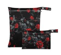 Amooorous Sfondo nero con rose rosse che cadono lentamente borsa lavabile per costume da bagno confezione da 2 elementi essenziali da viaggio per bambini con maniglie per pannolini per bambini,