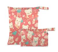 Amooorous Simpatico animale orso anime San Valentino pesca a prova di disordine borsa vestiti bagnati confezione da 2 pezzi essenziali da viaggio per bambini con manici per spiaggia, bagno