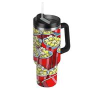 Amooorous Simpatico cartone animato cibo popcorn vuoto riutilizzabile bottiglia d'acqua coperchio a prova di perdite e cannuccia decorativa tazza da caffè con coperchio e manico per acqua, tè freddo o