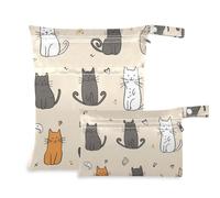 Amooorous Simpatico cartone animato gattino borsa asciutta con cerniera 2 Pack borsa per pannolini oggetti essenziali con manici per yoga, yoga