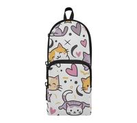 Amooorous Simpatico cartone animato gatto in nylon 3 scomparti astuccio per ragazze adolescenti grande capacità astuccio con cerniera organizer per cancelleria per ragazzi ufficio 1600 ml