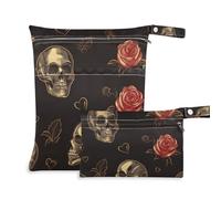 Amooorous Skull Rose Red Black Valentine Gothic borse a prova di disordine per costumi da bagno 2 Pack borsa per pannolini oggetti essenziali con manici per yoga, yoga