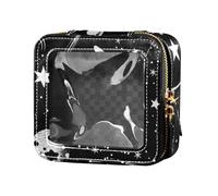 Amooorous Star Dream - Mini trousse trasparente in pelle trasparente per articoli da toeletta e smalti per unghie, per viaggi, Sogno stella in bianco e nero, 1 size
