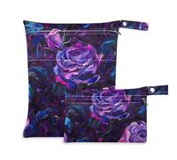 Amooorous Stereo Roses Deep Purple 3D stereoscopico Style Zip Wet Dry Bag 2 Pack borsa per pannolini oggetti essenziali con manici per spiaggia, bagno
