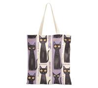 Amooorous Stile tribale Gatti Neri Viola Striscia Piccola tela tote bag con manici Tote Bag Canvas Grocery Tote per le Donne Lavoro Bolsa de lona