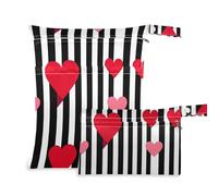 Amooorous Stripe Simple Line Art Heart Valentine Red Zipper Baby Pannolini Borsa 2 Pack Bagnato Borsa per costume da bagno con manici per pannolini per bambini, yoga