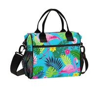 Amooorous Summer Flamingos Flower Leaf Blue Lunch Box con tasca Lunch Box Tote con tracolla Borsa per il pranzo per ragazzi adolescenti campeggio
