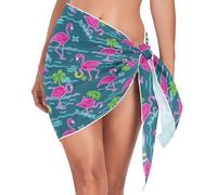 Amooorous Summer Neon Flamingo Coconut Tree Blue Bikini Cover Up Trendy Ladies Costume da bagno Swim Cover Up Gonna per vacanze al mare Costume da bagno da donna Vestidos Para Trajes L, Summer Neon