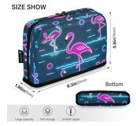 Amooorous Summer Neon Flamingo Wave Navy Blue Pencil Custodia per il trasporto di grande capacità Pen Bag Standing Cancelleria Bag per uomo Kindergarten lapiceras para adolescenti