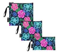 Amooorous Summer Neon Hibiscus Frangipani Flower 3-Pack riutilizzabile Zipper Snack Bag Portable Food Bags per il lavoro, ufficio, viaggi, picnic