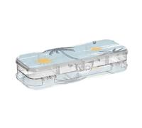 Amooorous Summer Palm Trees Blue Stripe Progettato Clear Pencil Box Plastica Doppio Strato Penne Trasparente Custodie Per Cancelleria Con Coperchio