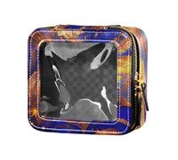 Amooorous Surrealism A Vast River Of Blue and Gold Stars Clear Small Makeup Bag per borsetta Borsa da toilette con cerniera Mini contenitori per il trucco per viaggiare, surrealismo Un vasto fiume di