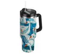 Amooorous Swan′s Down Robin Blue Bottiglia d'acqua riutilizzabile portatile con coperchio e cannuccia decorativa in acciaio inox tazza da caffè per acqua, tè freddo o caffè vasos para 1,18 cl