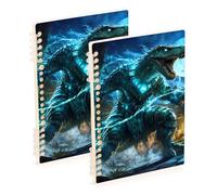 Amooorous Taccuino a righe blu Cool Fire Monsters formato A5 21,1 x 14,5 cm, robusto soggetto a spirale college 60 fogli per diario e lista delle cose da fare, confezione da 2