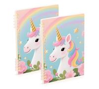 Amooorous Taccuino a righe larghe con unicorni in formato A5, 21,1 x 14,5 cm, materiale scolastico resistente all'usura per università, 60 fogli per lavoro e onfezione da 2