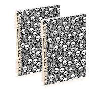 Amooorous Taccuino a righe larghe formato A5 con teschio e ossa di Halloween, 21,1 x 14,5 cm, robusto quaderno a spirale a soggetto singolo, 60 fogli per scuola e ufficio, confezione da 2