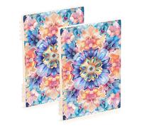 Amooorous Taccuino formato A5 alla moda Boho con fiori colorati Bloom soggetto notebook 21,1 x 14,5 cm, robusti quaderni a spirale a righe larghe 60 fogli per scuola e ufficio, confezione da 2