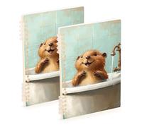 Amooorous Taccuino formato A5 cartone animato carino giallo bagno lontra notebook a righe larghe 21,1 x 14,5 cm, robusto soggetto college a righe notebook 60 fogli per diario e lista delle cose da