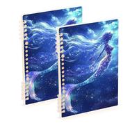Amooorous Taccuino formato A5 con glitter blu misterioso e bella sirena, 21,1 x 14,5 cm, copertina rigida, a righe, 60 fogli per viaggi e scrittura, confezione da 2