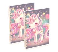 Amooorous Taccuino formato A5 con simpatici unicorni colorati con stelle luccicanti 21,1 x 14,5 cm, copertina rigida, copertina rigida, quaderno a spirale, 60 fogli per diario e lista delle cose da