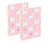 Amooorous Taccuino formato A5 con simpatico cartone animato bianco arcobaleno unicorni 21,1 x 14,5 cm, copertina rigida singolo soggetto a spirale, 60 fogli per viaggi e scrittura, confezione da 2