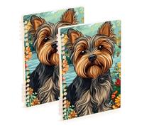 Amooorous Taccuino formato A5 con simpatico Yorkshire Terrier con cani marroni per college 21,1 x 14,5 cm, resistente all'usura, a righe, 60 fogli per diario e lista delle cose da fare, confezione da
