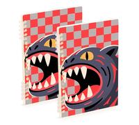Amooorous Taccuino formato A5 rosso e grigio a scacchi mostri larghi 21,1 x 14,5 cm, rilegatura a spirale, 60 fogli per lavoro e onfezione da 2