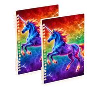 Amooorous Taccuino scolastico colorato formato A5 con unicorni freddi 21,1 x 14,5 cm, robusto soggetto a spirale, 60 fogli per viaggi e scrittura, confezione da 2