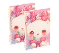 Amooorous Taccuino scolastico semplice formato A5 con orso di ciliegie in cartone animato, 21,1 x 14,5 cm, resistente all'usura, a righe, 60 fogli per diario e lista delle cose da fare, confezione da