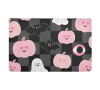 Amooorous Tappeto decorativo rosa con zucca di Halloween, per ingresso esterno, bagno, cane, 81,3 x 50,8 cm, con retro in gomma antiscivolo e lavabile ultra sottile, tappetino da cucina per corridoio