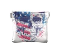 Amooorous Teschio Luna 4 luglio Giorno dell'Indipendenza Piccolo Portamonete in Pelle Comodo Mini Makeup Bag per Uomo Donna Viaggio, teschio luna 4 luglio Giorno dell'Indipendenza, 1 size